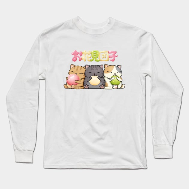 Chubby Cat Hanami Dango Long Sleeve T-Shirt by Takeda_Art